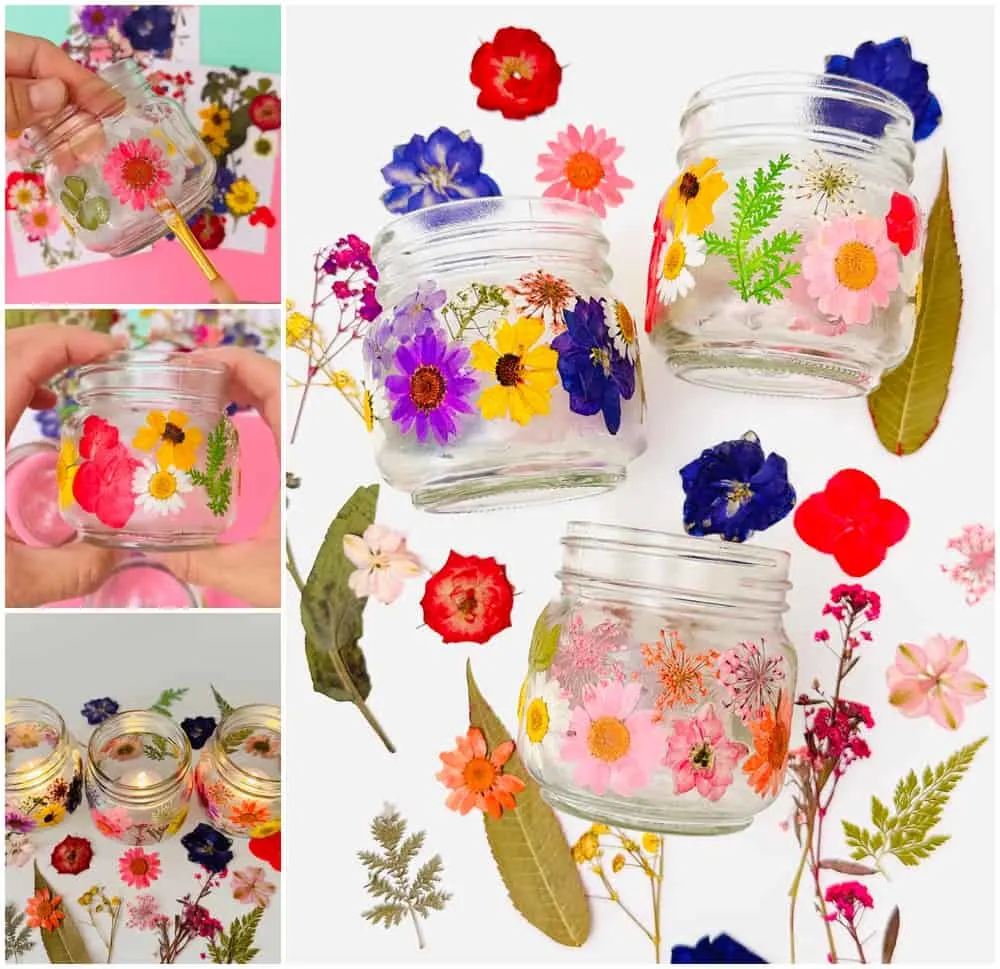 diy pressed flower jars 