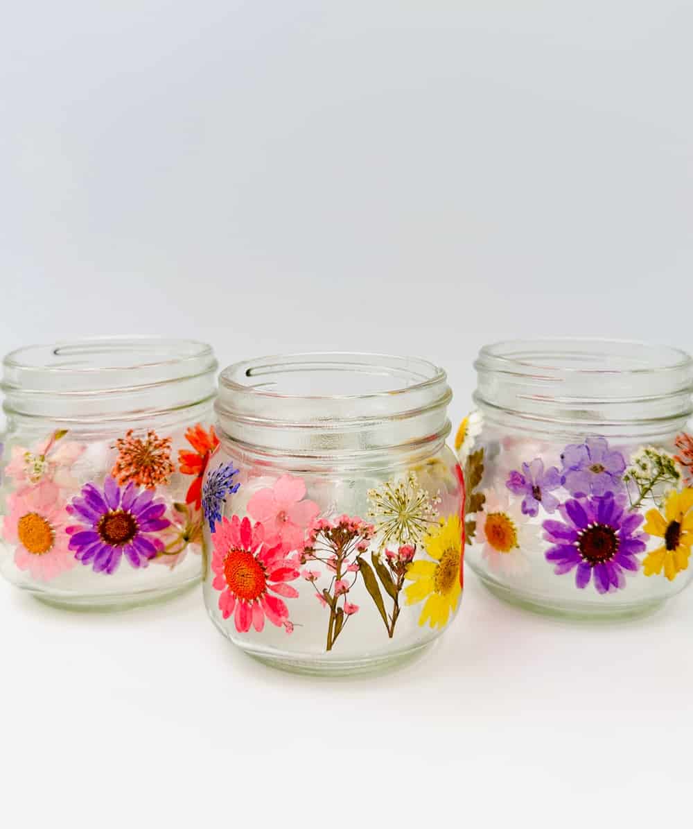 diy pressed flower jars