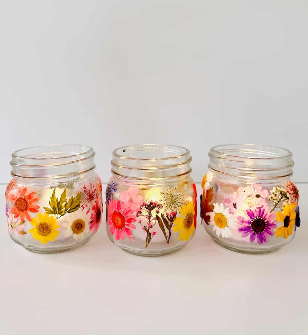 diy pressed flower jars