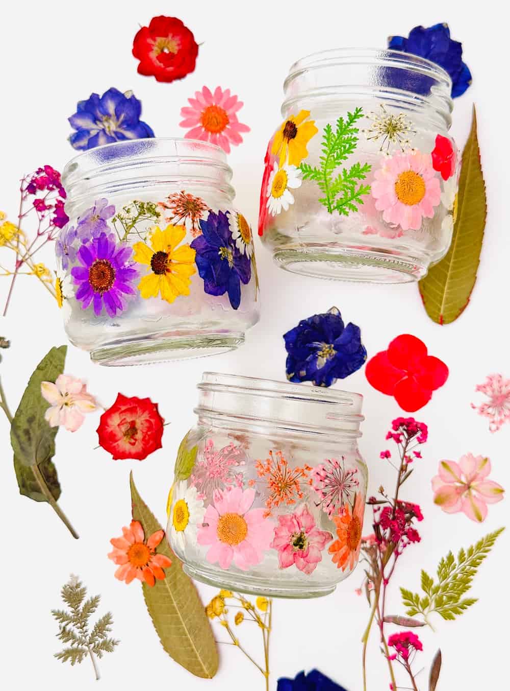 diy pressed flower jars