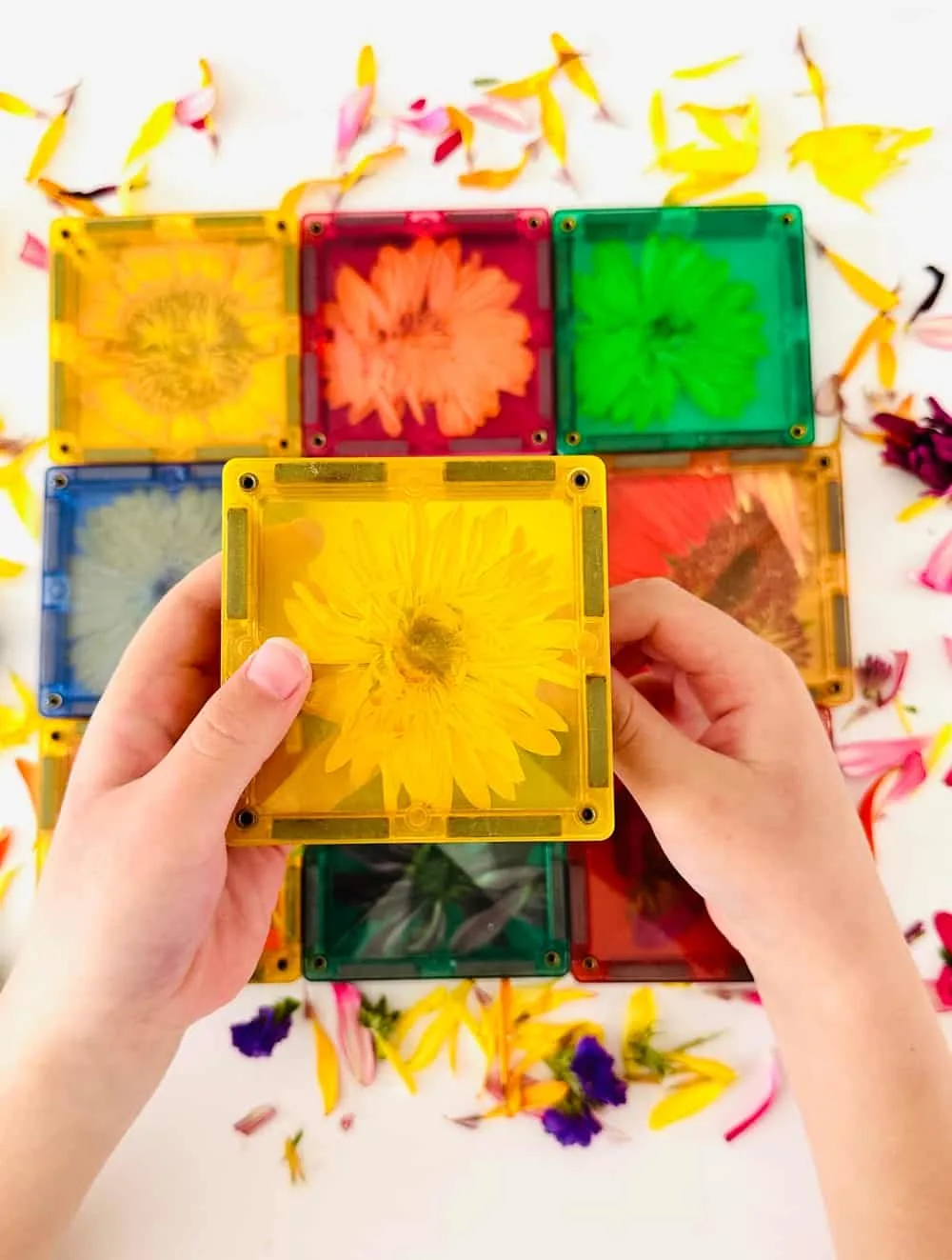 magnet tile flowers play activity for kids