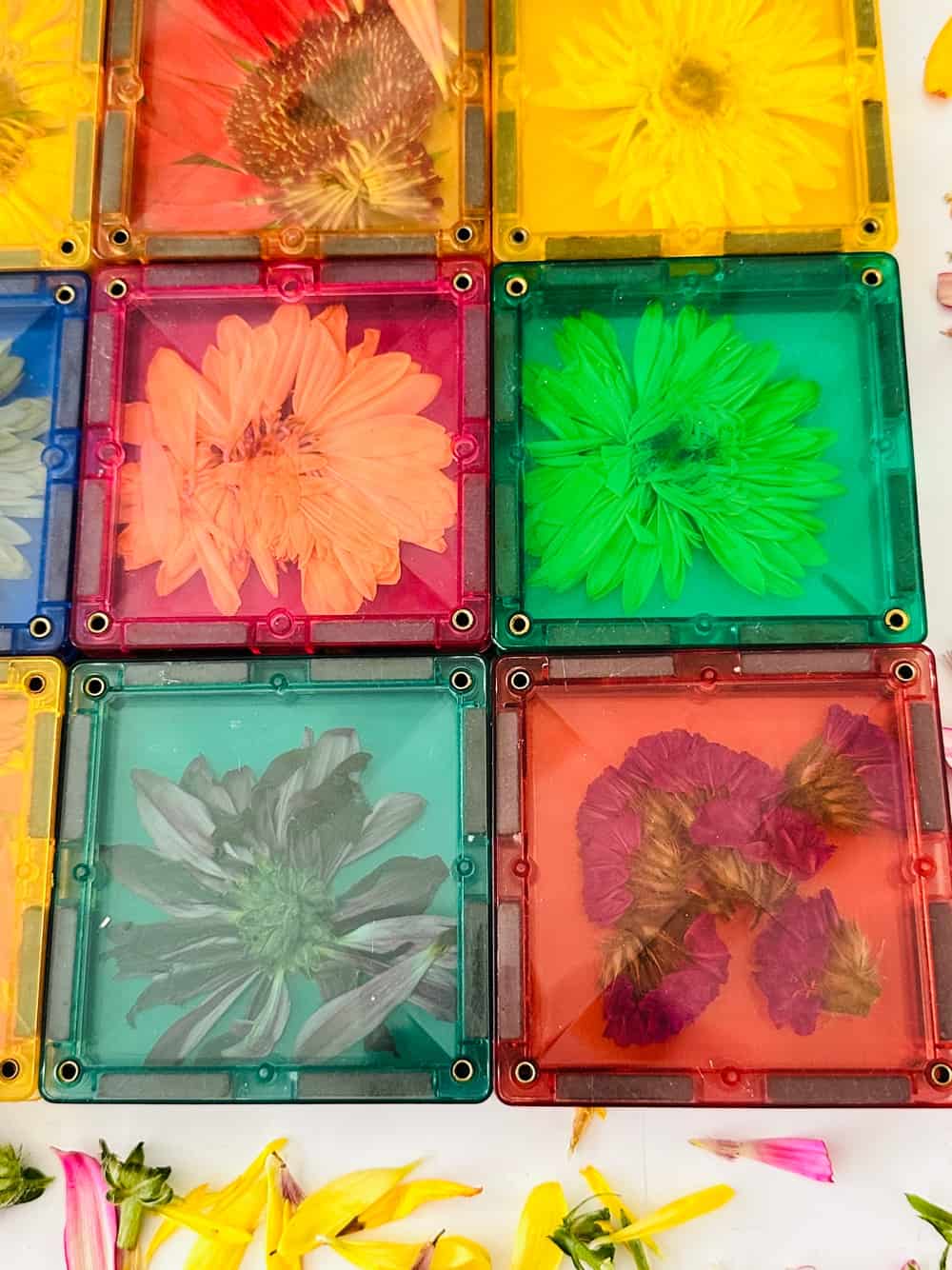 sensory magnet tiles flower play