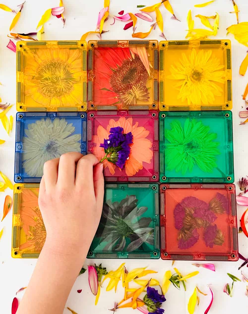 sensory magnet tiles flower play