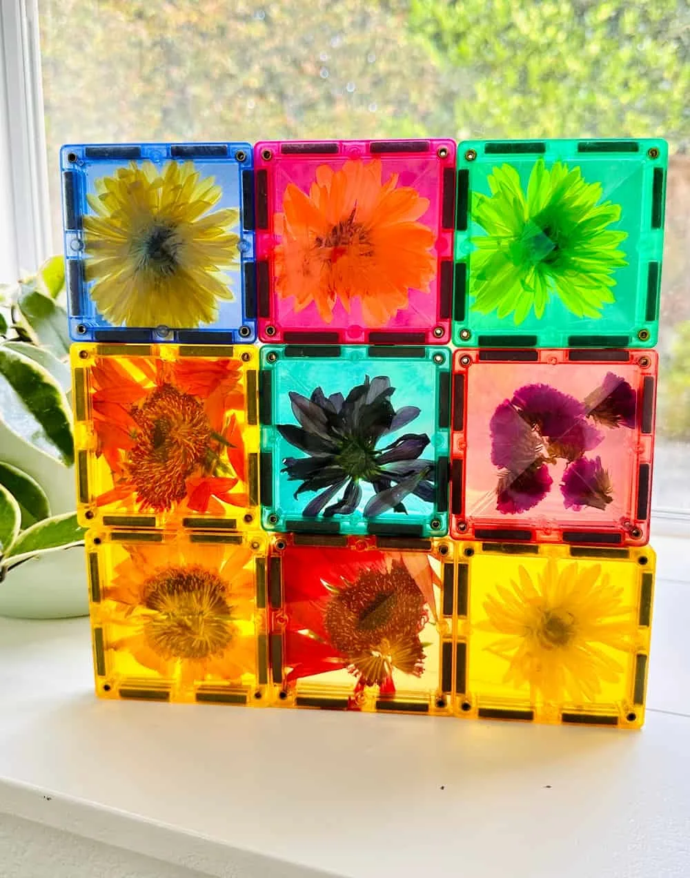 sensory magnet tiles flower play