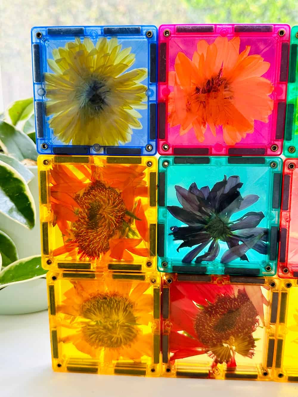 sensory magnet tiles flower play