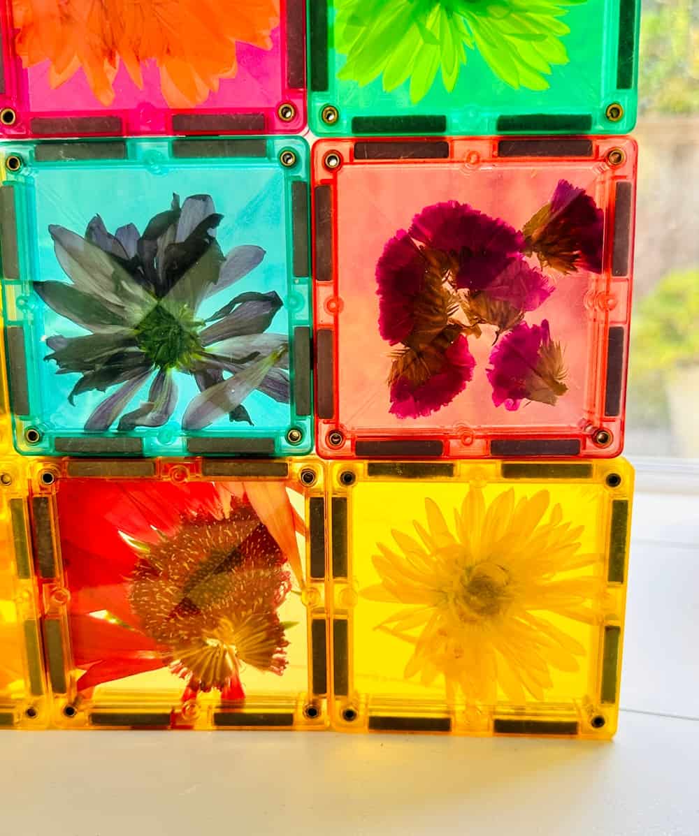 sensory magnet tiles flower play