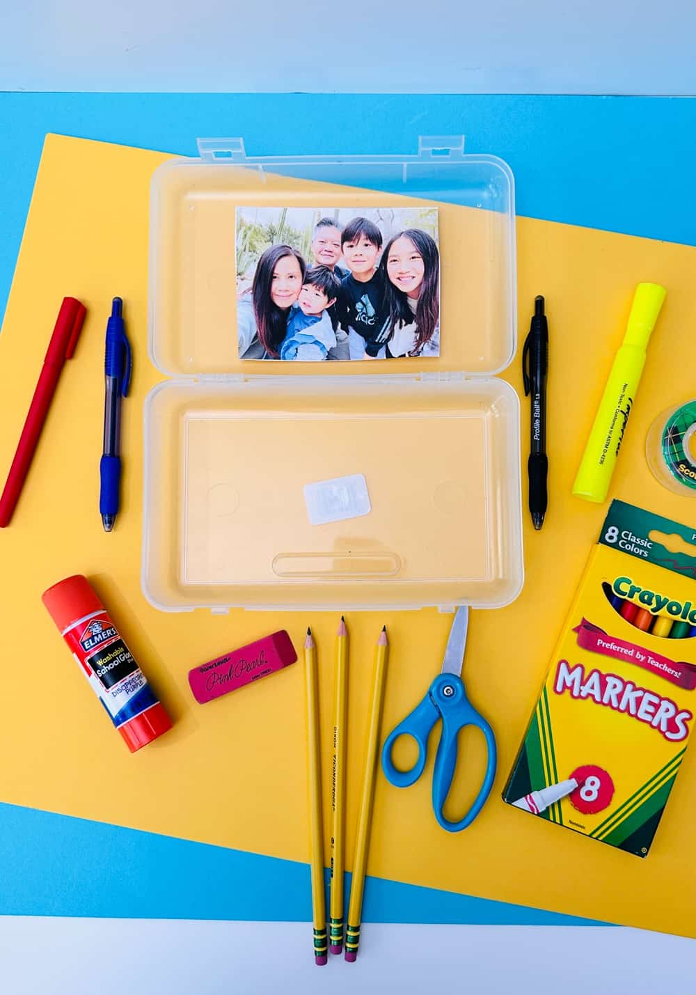 family photo in pencil box back to school idea