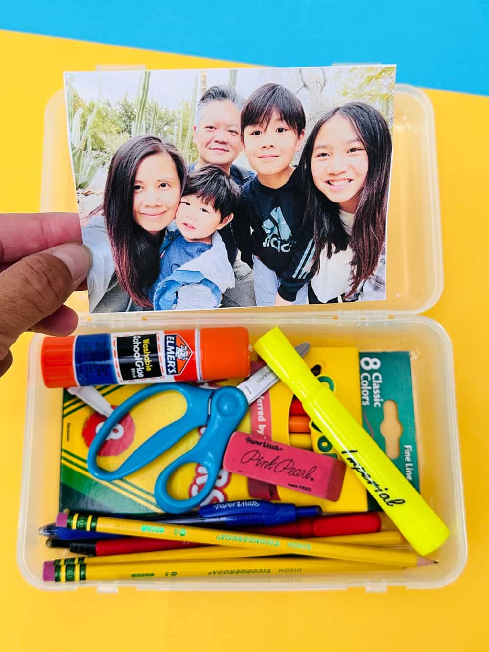 family photo in pencil box back to school idea