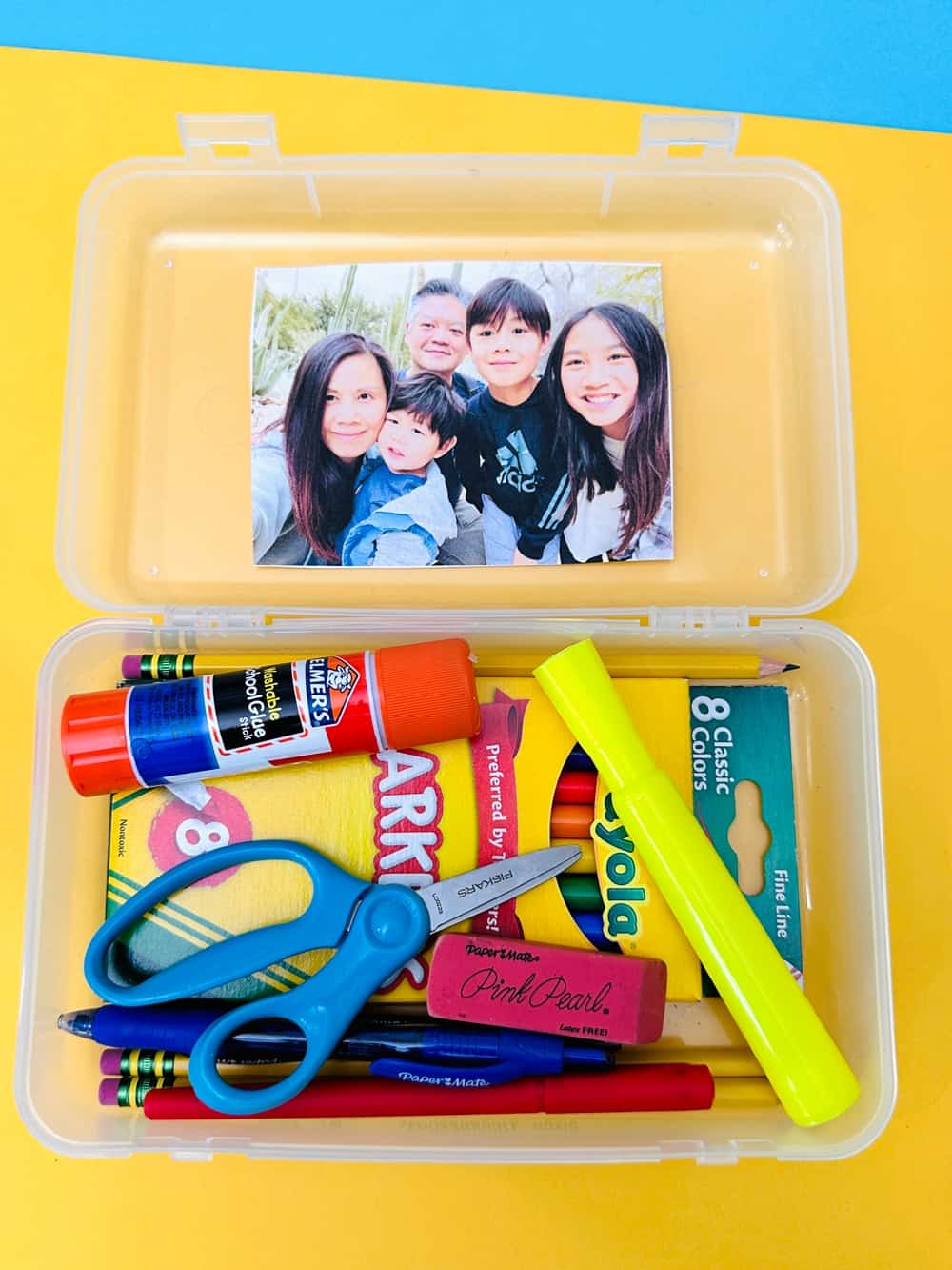 family photo in pencil box back to school idea