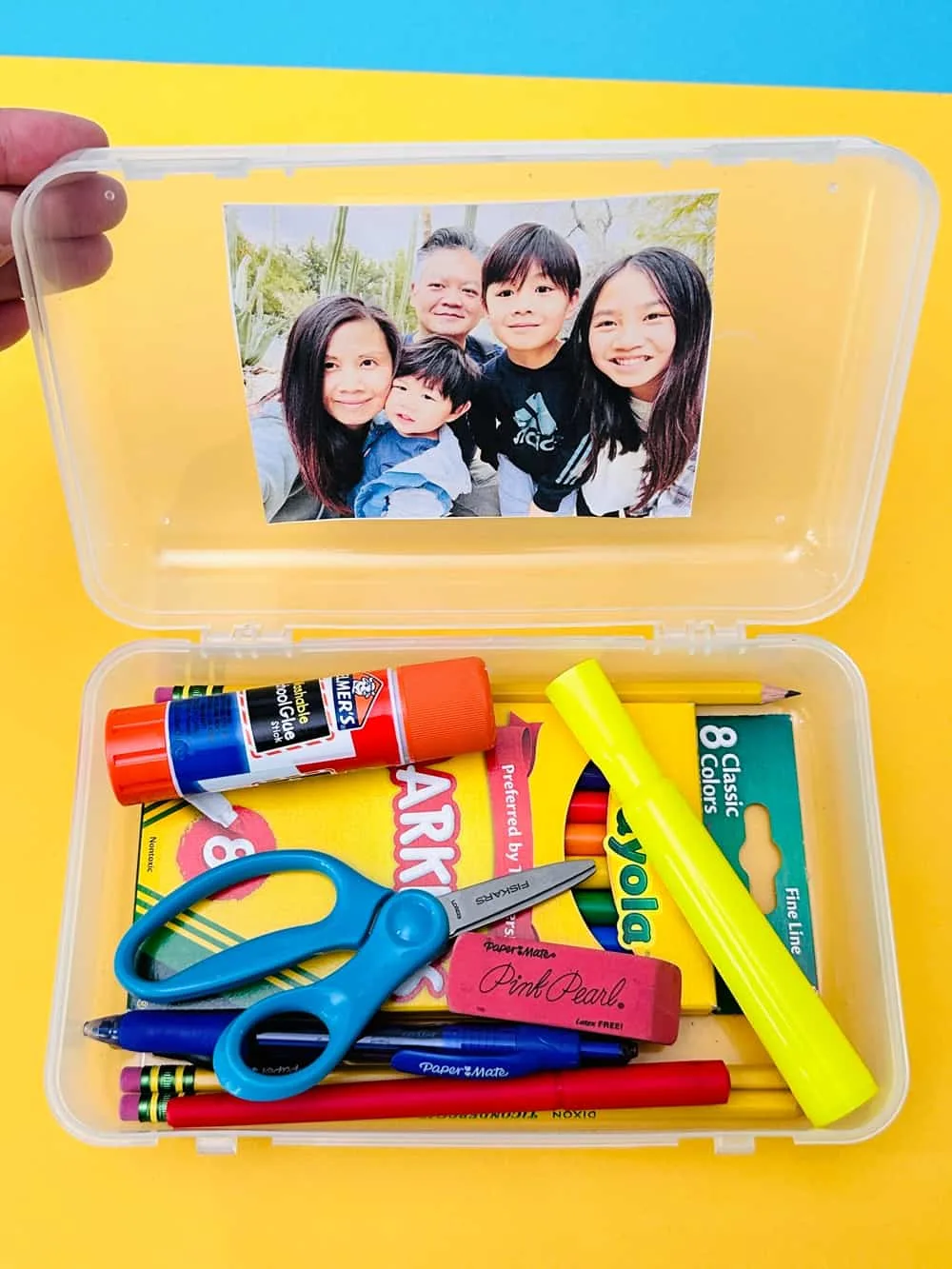 family photo in pencil box back to school idea