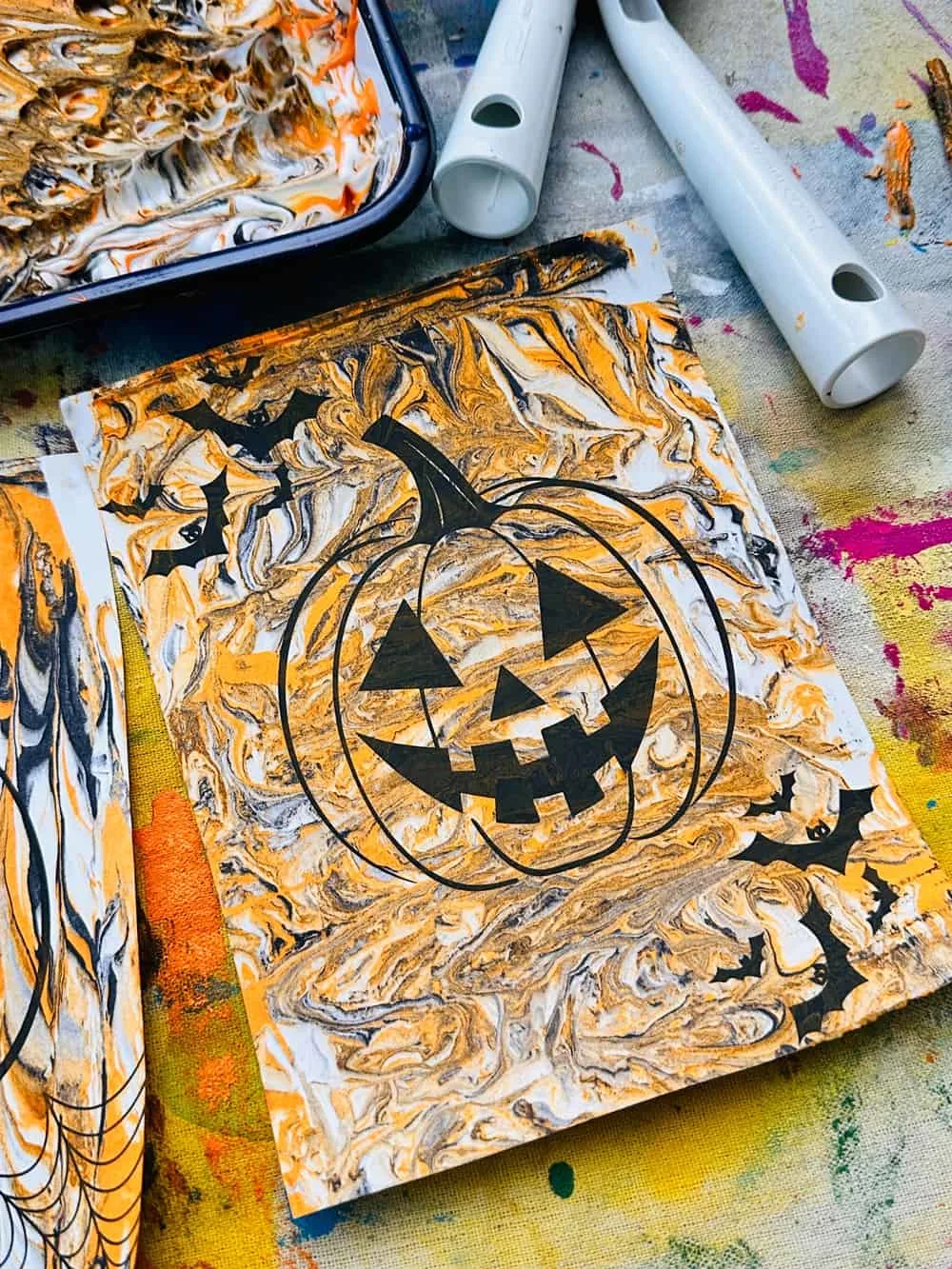 marbled shaving cream halloween art