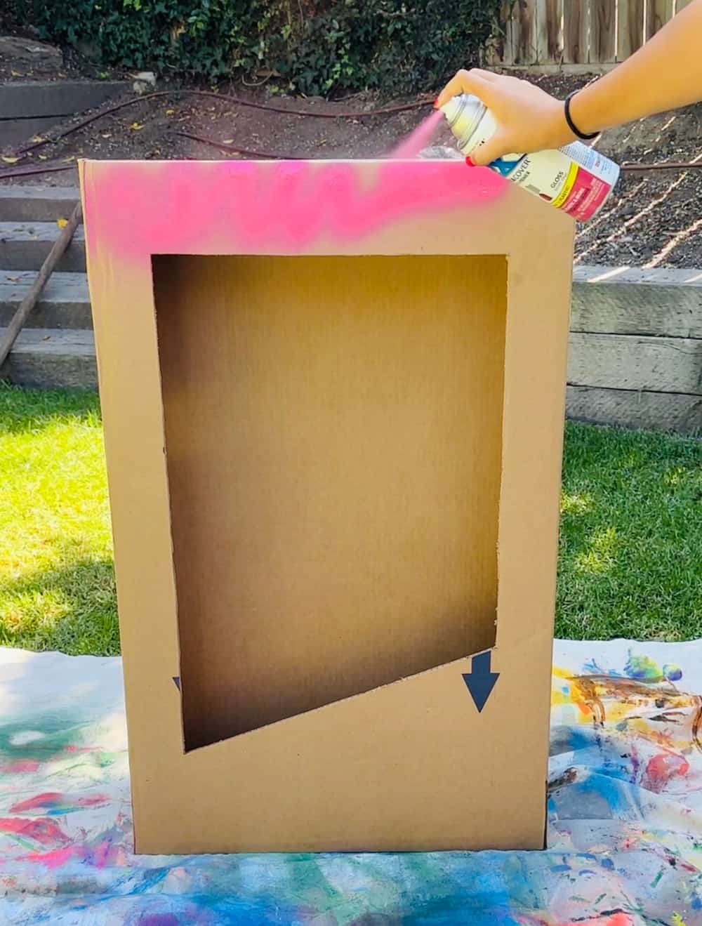 spray painting box pink
