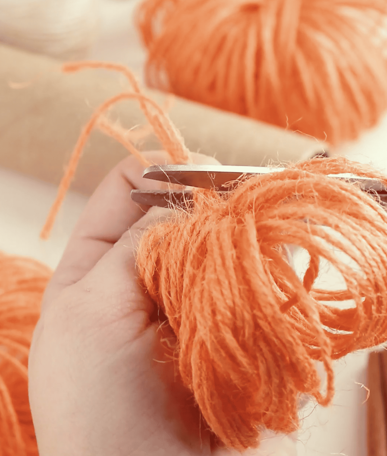 cutting yarn pumpkins 