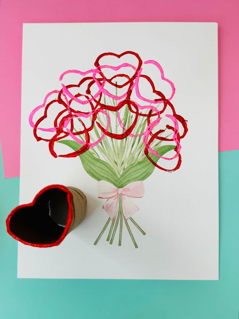 Paper Tube Heart Stamp Flowers