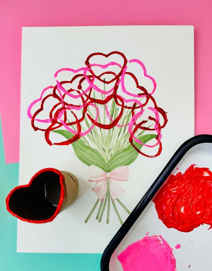 DIY Paper Tube Heart Stamp Flowers