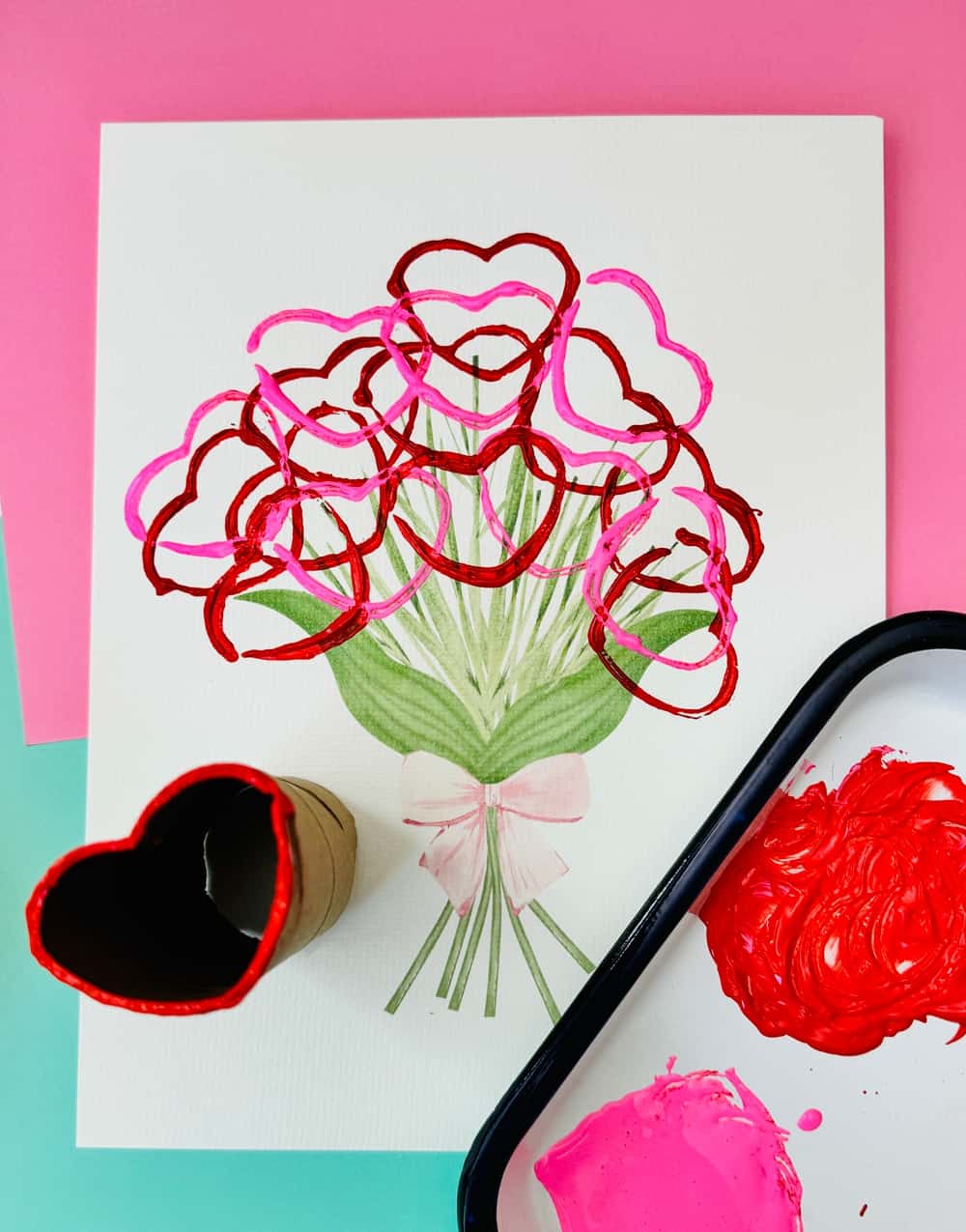 Paper Tube Heart Stamp Flowers