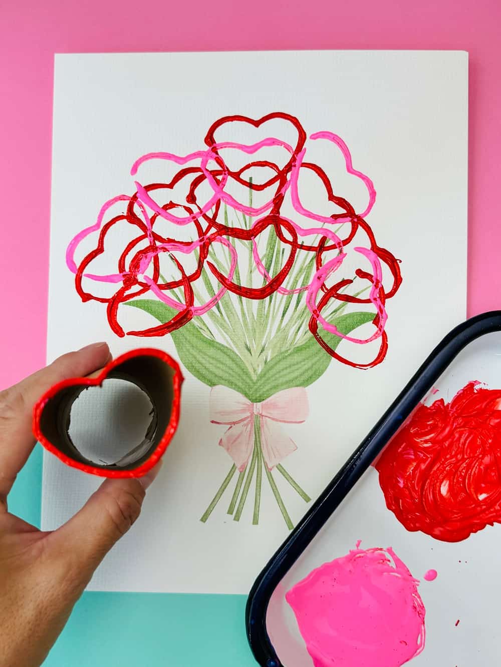 Paper Tube Heart Stamp Flowers