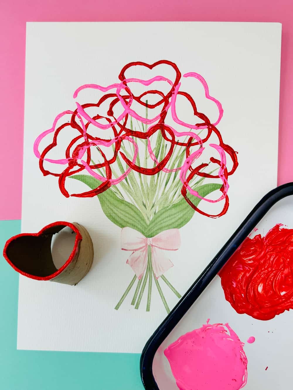 Paper Tube Heart Stamp Flowers