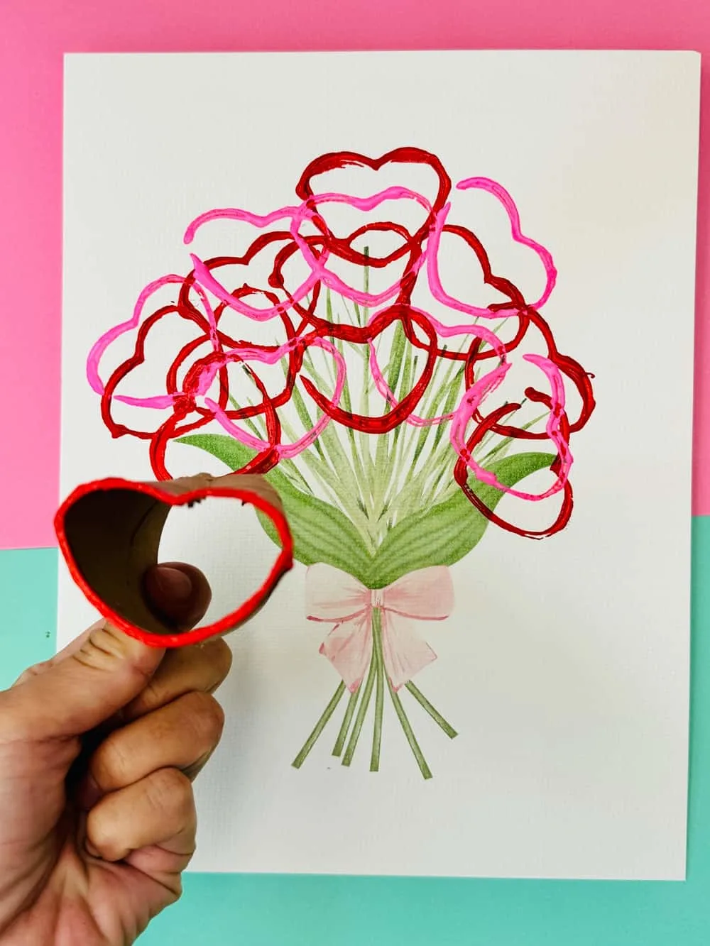 Paper Tube Heart Stamp Flowers