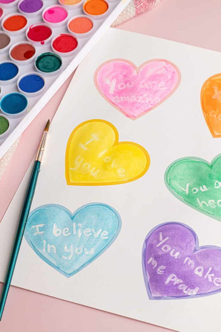 Watercolor Conversation Hearts - Free Printable Heart Template
