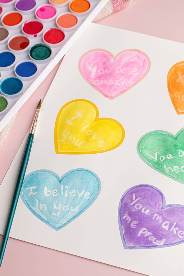 Watercolor Conversation Hearts – Free Printable Heart Template