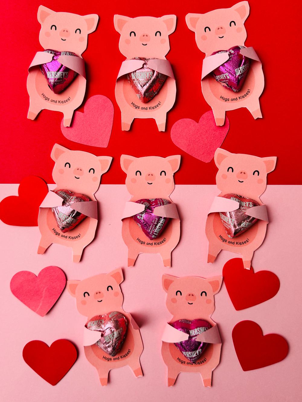 Pig Valentine Holding Hearts
