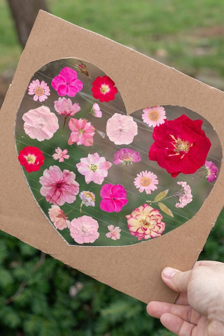 Pressed Flowers Heart Suncatcher