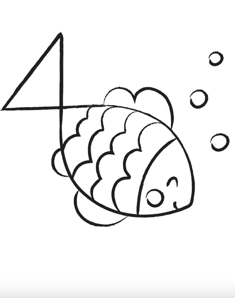 Learn how to turn the number 4 into a cute fish with this easy drawing ...