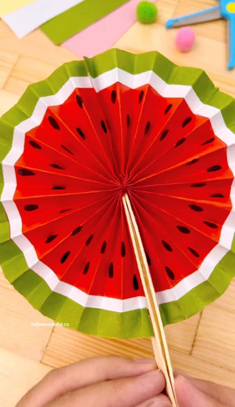 This DIY Watermelon Paper Fan is the Cutest Summer Craft