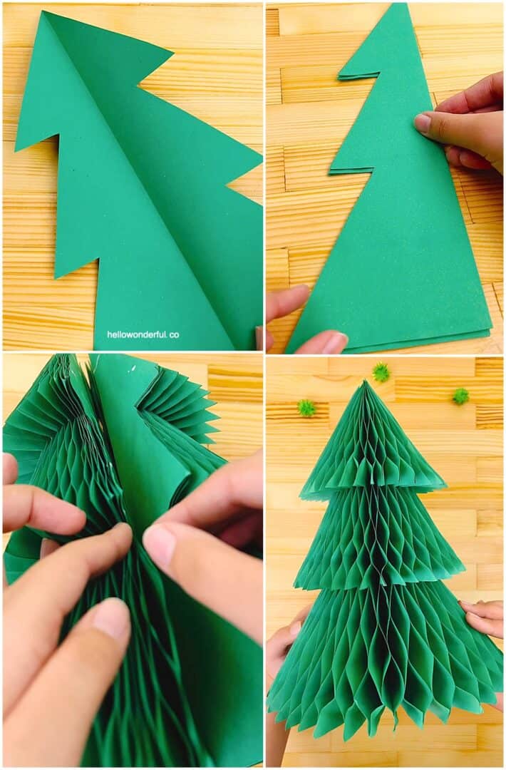 How To Make A 3D Honeycomb Paper Christmas Tree Craft